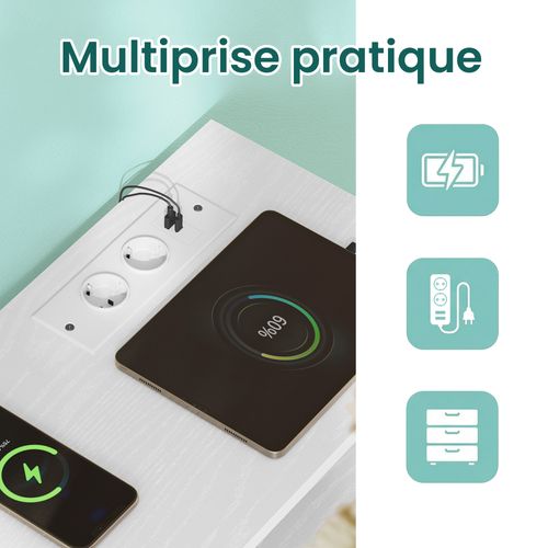 Meuble De Rangement Avec LED Réglable Et Multiprise, 5 Tiroirs En Tissu, Chambre, Blanc