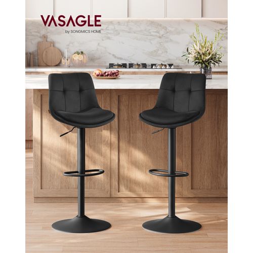 Tabourets De Bar, Lot De 4, En Velours, Siège Pivotant à Hauteur Réglable, Avec Dossier, Acier, Noir