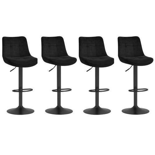 Tabourets De Bar, Lot De 4, En Velours, Siège Pivotant à Hauteur Réglable, Avec Dossier, Acier, Noir