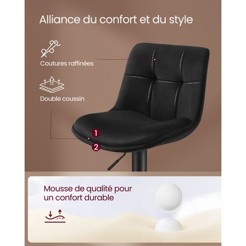 Tabourets De Bar, Lot De 4, En Velours, Siège Pivotant à Hauteur Réglable, Avec Dossier, Acier, Noir