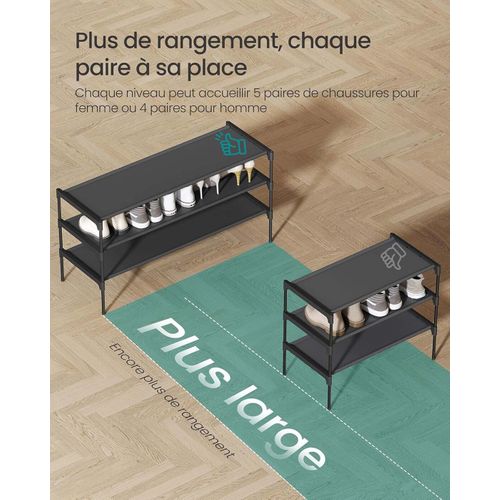 Étagère à Chaussures 3 Niveaux, 29,7 X 91,8 X 53,5 Cm, Cadre En Métal, Étagères, Noir D’encre