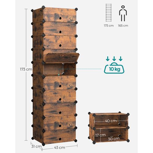 Étagère à Chaussures 10 Niveaux, Système D'étagères, Organiseur De Chaussures,avec Porte,marron