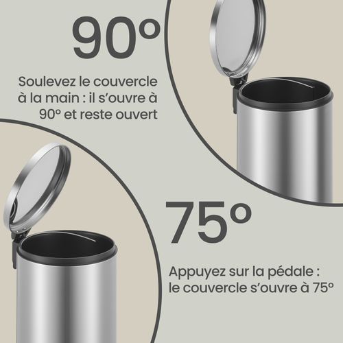 Poubelle à Pédale, Rond, Seau Intérieur Amovible, Fermeture En Douceur, 30 L, Argent