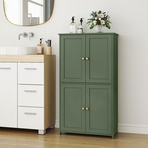 Armoire Haute De Rangement, Meuble De Cuisine Avec 4 Portes, 2 Étagères Réglables, Vert