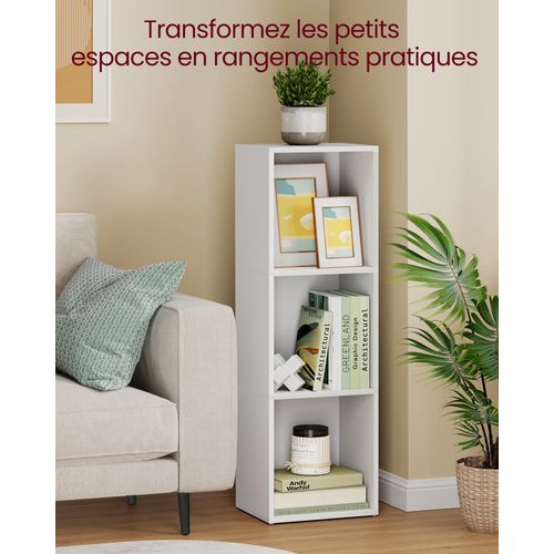 Bibliothèque, Étagère Sur 3 Niveaux, Meuble De Rangement, Avec Compartiments Ouverts,blanc