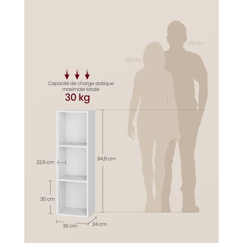 Bibliothèque, Étagère Sur 3 Niveaux, Meuble De Rangement, Avec Compartiments Ouverts,blanc