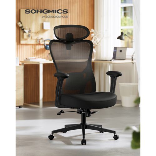 Chaise De Bureau Ergonomique, Appui-tête Et Soutien Lombaire Réglables,  Hauteur Réglable, Noir