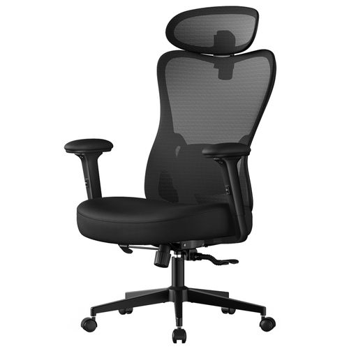Chaise De Bureau Ergonomique, Appui-tête Et Soutien Lombaire Réglables,  Hauteur Réglable, Noir