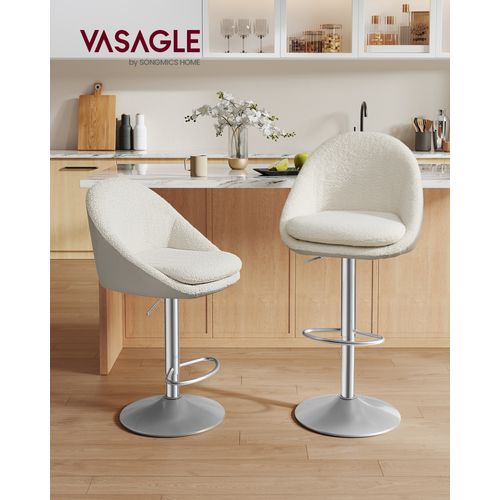 Tabouret De Bar, Lot De 4, Chaise De Cuisine, Réglable En Hauteur, Pivotant à 360°, Blanc Et Gris