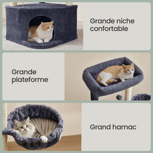 Arbre à Chat , Avec Balles En Peluche, Hamac, Niche, Plateformes, Gris Foncé