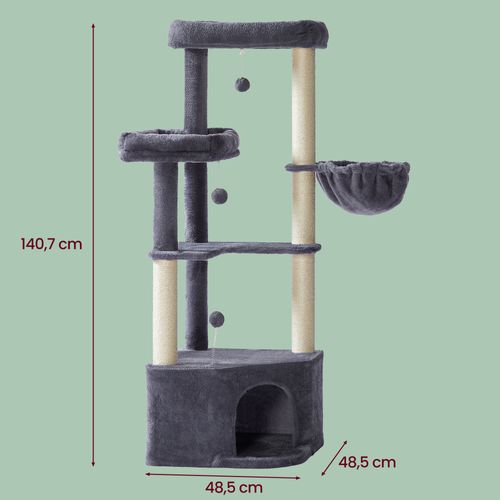 Arbre à Chat , Avec Balles En Peluche, Hamac, Niche, Plateformes, Gris Foncé