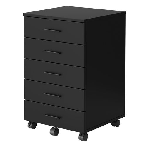 Caisson De Bureau à Roulettes, Support Pour Imprimante, Avec 5 Tiroirs, Rails Coulissants, Noir