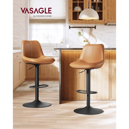 Lot 4 Tabourets De Bar Réglables, Simili Marron, Design Moderne, Métal Noir, Hauteur 59-79 Cm