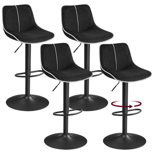 Lot De 4 Tabourets De Bar, Pivotants, Réglables En Hauteur, Dossier Ergonomique, Noir