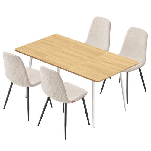 Ensemble De Salle à Manger, Table à Manger Avec 4 Chaises, Pour 4 à 6 Personnes, Doré Et Blanc