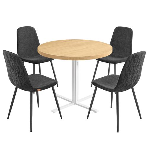 1 Table Ronde Avec 4 Chaises De Salle à Manger, Ensemble De Salle à Manger, Doré Et Gris