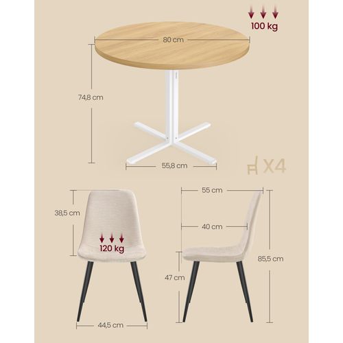 1 Table Ronde Avec 4 Chaises De Salle à Manger, Ensemble De Salle à Manger,doré Et Blanc