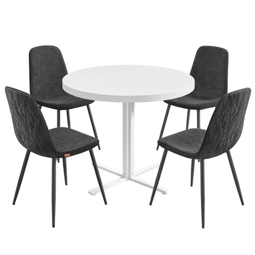1 Table Ronde Avec 4 Chaises De Salle à Manger, Ensemble De Salle à Manger,blanc Et Gris