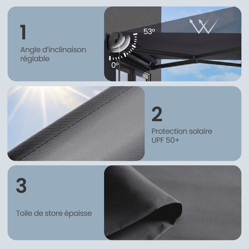 Store Banne Réglable, Avec Manivelle, Upf 50+, Alliage D’aluminium, 250 X 200 Cm, Gris