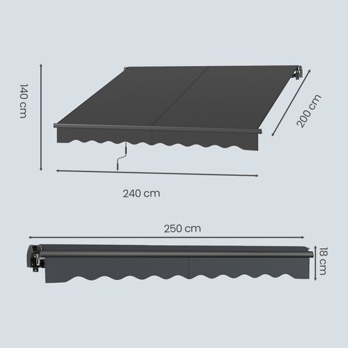 Store Banne Réglable, Avec Manivelle, Upf 50+, Alliage D’aluminium, 250 X 200 Cm, Gris