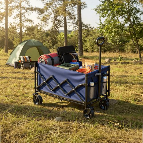 Chariot Pliable, 4 Roues Renforcées, Chariot De Jardin, Grande Capacité 150l, Extérieur, Bleu