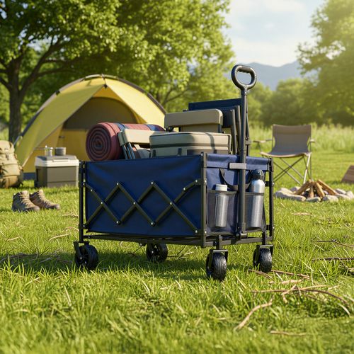 Chariot Pliable, 4 Roues Renforcées, Chariot De Jardin, Grande Capacité 150l, Extérieur, Bleu