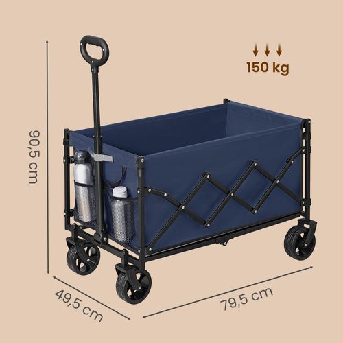 Chariot Pliable, 4 Roues Renforcées, Chariot De Jardin, Grande Capacité 150l, Extérieur, Bleu
