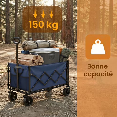 Chariot Pliable, 4 Roues Renforcées, Chariot De Jardin, Grande Capacité 150l, Extérieur, Bleu