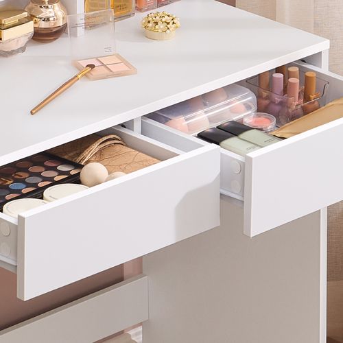 Coiffeuse, Avec Miroir LED, Avec Rangement, 2 Tiroirs Et 3 Compartiments, Blanc