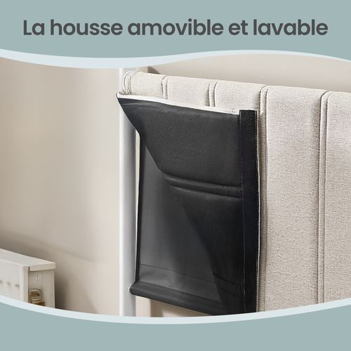 Lit Double Avec Rangement, Sommier Relevable 140 X 190 Cm, Cadre De Lit Moderne, Beige