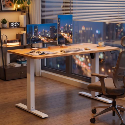 Bureau Assis-debout Réglable En Hauteur, Avec Fonction Mémoire, 120 X 60 Cm, Couelur Chêne