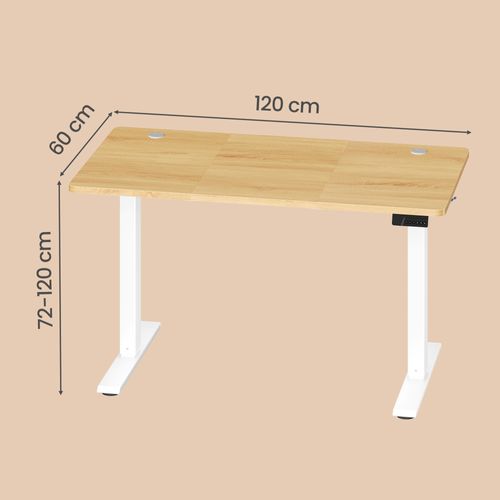 Bureau Assis-debout Réglable En Hauteur, Avec Fonction Mémoire, 120 X 60 Cm, Couelur Chêne