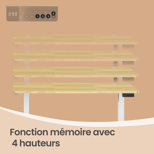 Bureau Assis-debout Réglable En Hauteur, Avec Fonction Mémoire, 120 X 60 Cm, Couelur Chêne