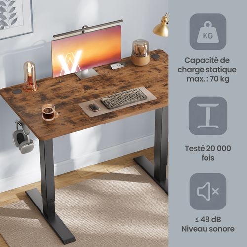 Bureau Assis-debout Réglable En Hauteur, Avec Fonction Mémoire, Télétravail, 120 X 60 Cm, Marron