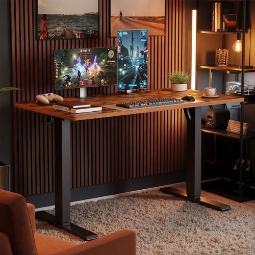 Bureau Assis-debout Réglable En Hauteur, Avec Fonction Mémoire, Télétravail, 120 X 60 Cm, Marron