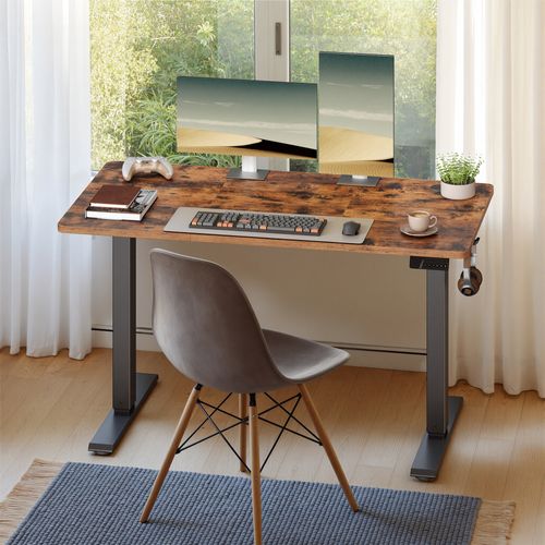 Bureau Assis-debout Réglable En Hauteur, Avec Fonction Mémoire, Télétravail, 120 X 60 Cm, Marron