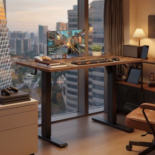 Bureau Assis-debout Réglable En Hauteur, Avec Fonction Mémoire, Rappel De Sédentarité, Marron