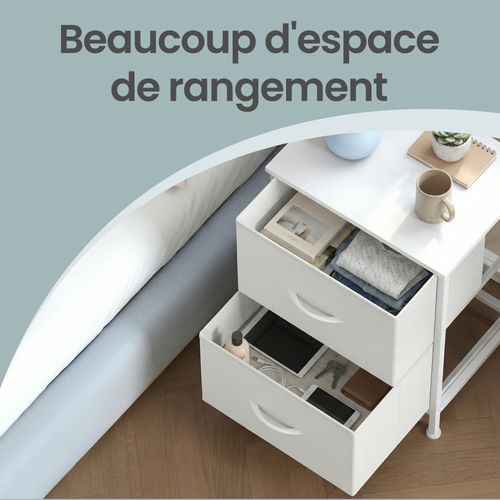 Table De Chevet Avec 2 Tiroirs, Lot De 2, Pour Chambre, Blanc