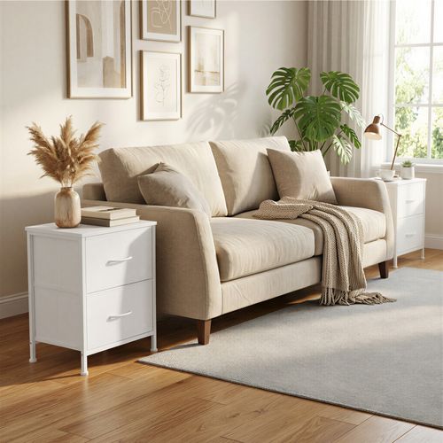 Table De Chevet Avec 2 Tiroirs, Lot De 2, Pour Chambre, Blanc