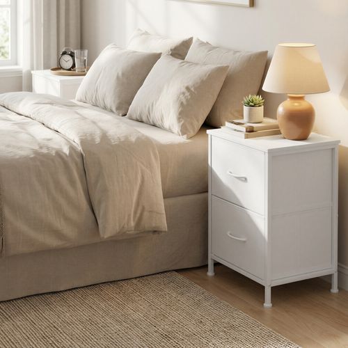 Table De Chevet Avec 2 Tiroirs, Lot De 2, Pour Chambre, Blanc