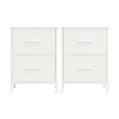 Table De Chevet Avec 2 Tiroirs, Lot De 2, Pour Chambre, Blanc