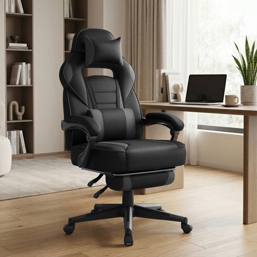 Fauteuil De Bureau Ergonomique, Chaise Gaming Avec Appui-tête, Réglable En Hauteur, Noir Et Gris