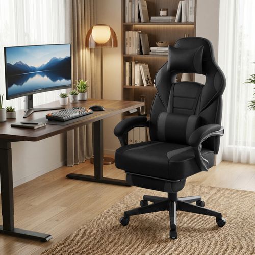 Fauteuil De Bureau Ergonomique, Chaise Gaming Avec Appui-tête, Réglable En Hauteur, Noir Et Gris