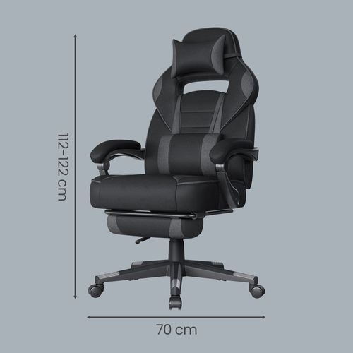Fauteuil De Bureau Ergonomique, Chaise Gaming Avec Appui-tête, Réglable En Hauteur, Noir Et Gris