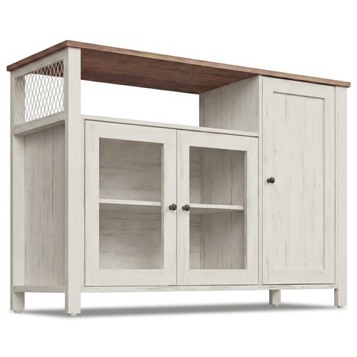 Buffet De Cuisine, Avec 3 Portes, Pour Salle à Manger, Salon, 110 X 33 X 75 Cm, Marron Et Blanc