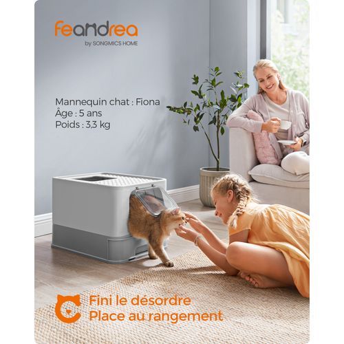 Bac à Litière Fermé Pour Chat, Plateau Amovible,capacité 15 Kg, Anti-traces, Anti-fuites, Gris