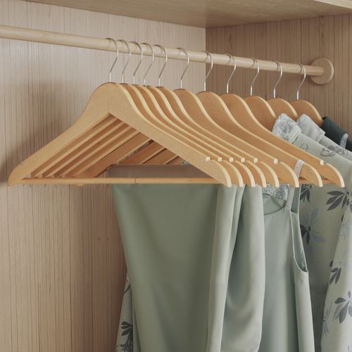 Cintres En Bois, Lot De 10, Fins, Avec Encoches, Crochet Pivotant 360°, Beige