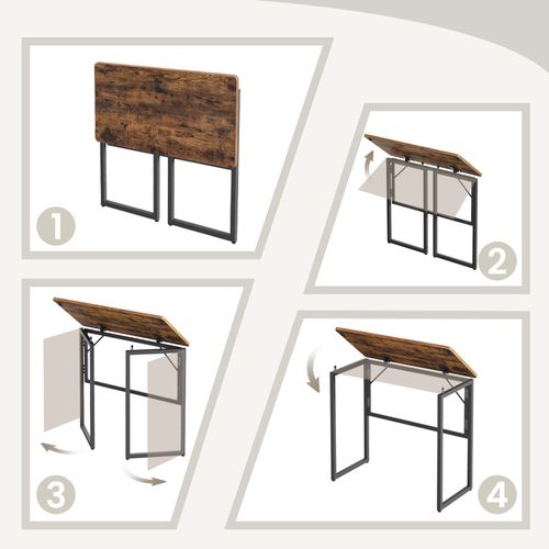 Bureau Pliable, 80 X 40 Cm, Table D’appoint Pour Balcon, Chambre, Montage Rapide, Marron