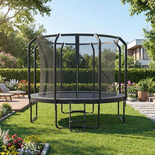 Trampoline De Jardin 305 Cm, Avec Coussin De Sécurité, Filet De Protection, Échelle, Noir