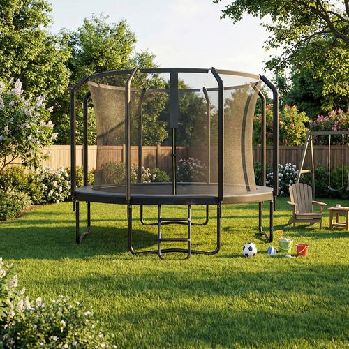 Trampoline De Jardin 305 Cm, Avec Coussin De Sécurité, Filet De Protection, Échelle, Noir